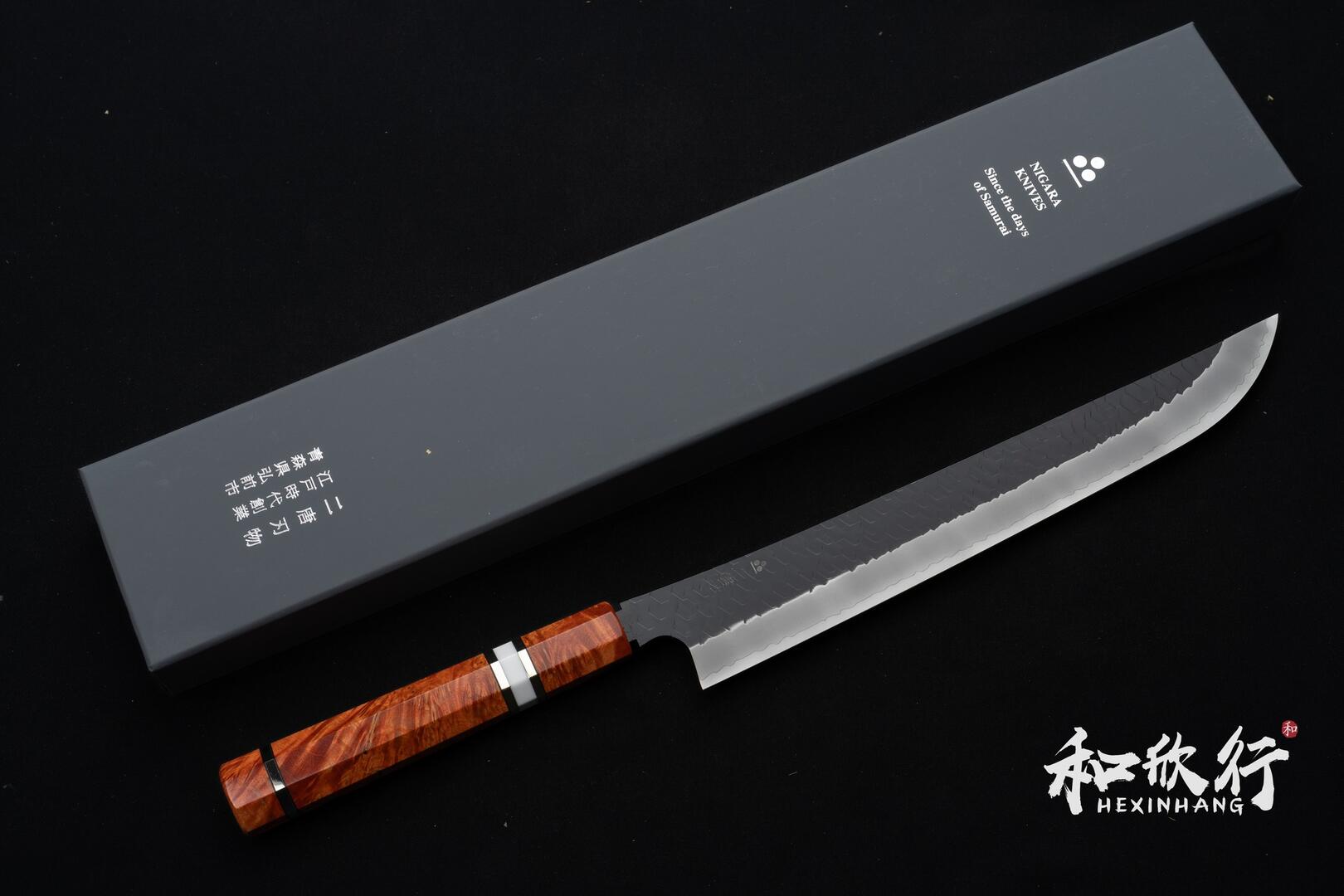 二唐刃物鍛造所Nigara Hamono SG-2 粉末鋼黑打槌目先丸筋引系列